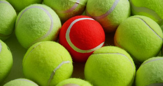 Red Tennis Ball Standing Out Among Green Tennis Balls - Download Free Stock Images Pikwizard.com