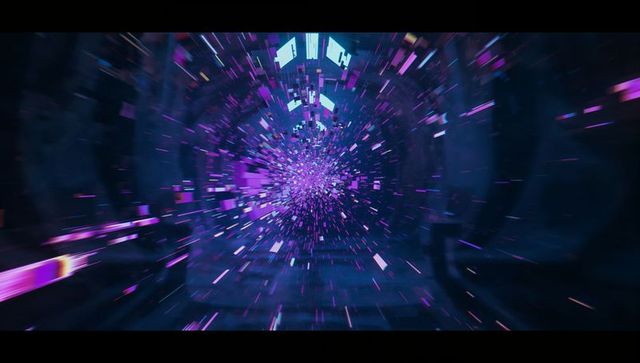 Futuristic Purple A.I. Vortex with Radiating Digital Fragments