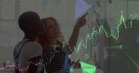 Colleagues Collaborating on Digital Strategy with Network Overlay