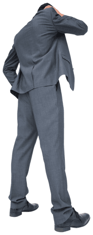 Transparent Rear View Caucasian Businessman in Gray Suit and Shoes
