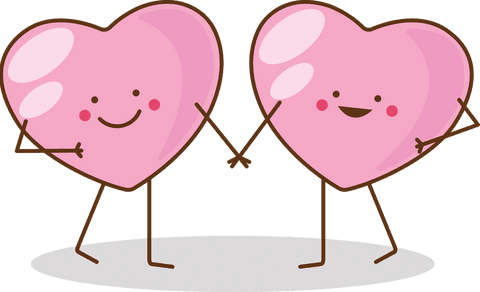 Pink Heart Characters Holding Hands on Transparent Background
