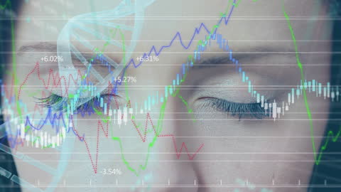 Female Eyes with Overlaid Financial Data Visualization