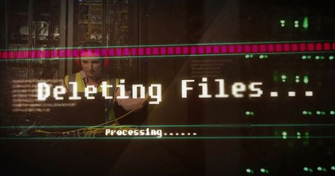 Deleting Files Interface Over Technician in Server Room - Download Free Stock Images Pikwizard.com