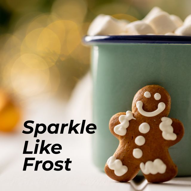 Gingerbread Man with Hot Chocolate and Quote in Festive Setting - Download Free Stock Templates Pikwizard.com