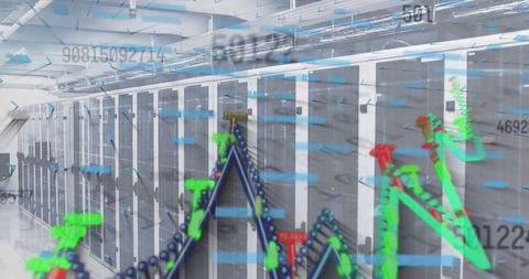 Modern Data Center Corridor with Analytics Overlay Illustrating Technology Integration
