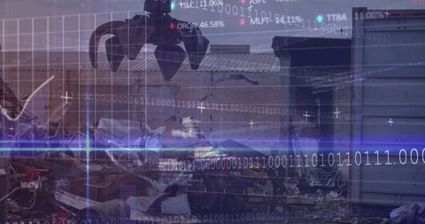 Digital Interface Overlaying Industrial Scrap Yard