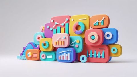 Colorful 3d blocks displaying graphic charts minimalist studio for website designs