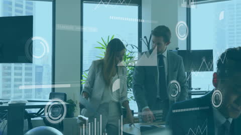 Business Professionals Analyzing Financial Data in Modern Office