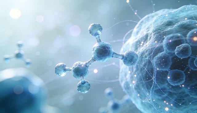 Cyan molecular network illustrating luminescent nanoscale biochemistry and connectivity