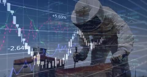 Beekeeper Inspecting Hive with Financial Graph Overlay Symbolizing Market Growth