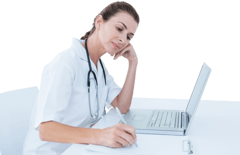 Female Doctor Writing with Laptop, Transparent Background - Download Free Stock Videos Pikwizard.com