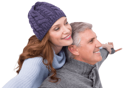 Carefree Weighted Couple Enjoying Winter in Transparent Setting