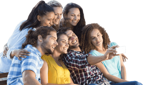 Diverse Friends Smiling Taking Selfie on Sunny Day with Transparent Background - Download Free Stock Videos Pikwizard.com
