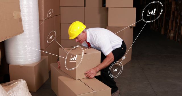 Warehouse Worker Lifting Box with Data Analytics Graphics Overlay - Download Free Stock Images Pikwizard.com