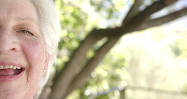 Happy Elderly Woman Enjoying Outdoors in Sunlit Garden - Download Free Stock Images Pikwizard.com