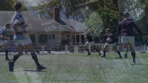 Rugby Players Engaged with Overlay of Financial Data Analysis