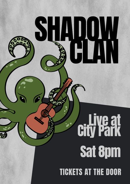 Band Performance Poster with Octopus Playing Guitar at City Park - Download Free Stock Templates Pikwizard.com