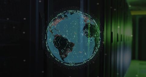 Digital Globe Connections over Server Room - Download Free Stock Images Pikwizard.com