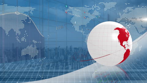 Digital Globe with Data Processing Over Cityscape Background