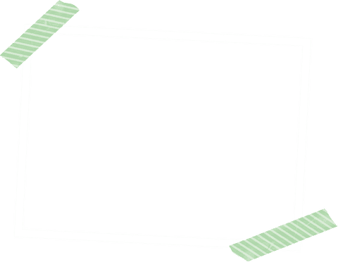 Minimalist white frame with green striped tape on transparent