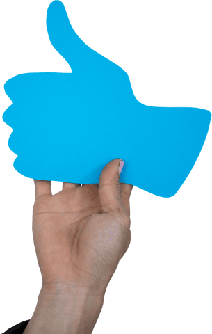 Smart Holding Blue Thumbs Up Sign on Transparent Background
