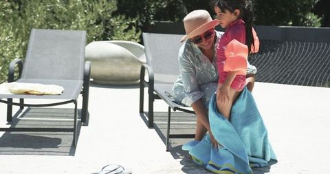 Mother and Daughter Enjoying Sunny Poolside Vacation - Download Free Stock Images Pikwizard.com