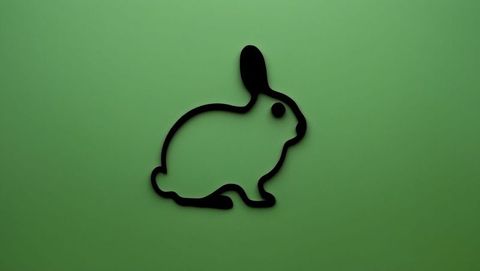 Minimalist black cottontail rabbit silhouette on green background