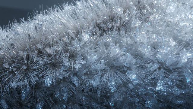Glittering blue crystal cluster close-up showing radiating needle shards