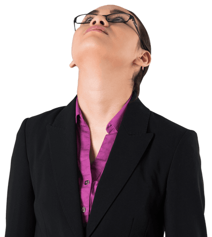 Caucasian Businesswoman Looking Up on Transparent Background