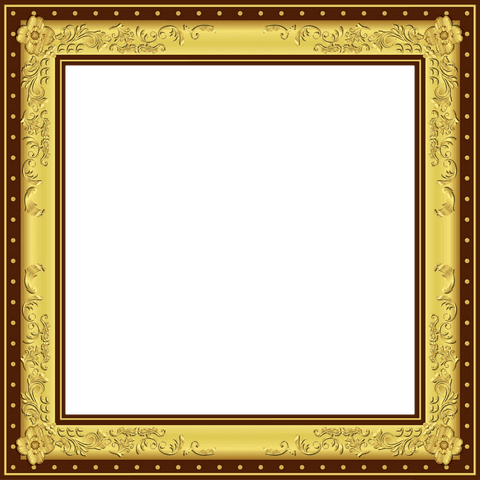 Elegant gold frame with floral motifs on transparent background