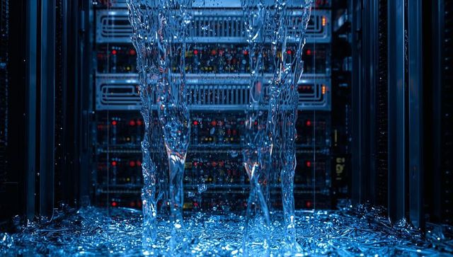 Data center flood pouring water through server racks causing electrical damage