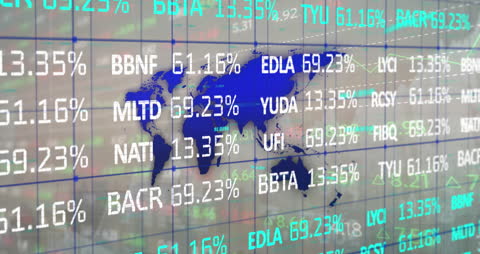Stock Market Data Projected on World Map Global Economy Concept