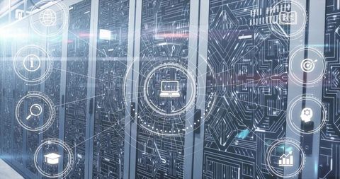 Futuristic Data Center with Holographic Interface and Circuitry