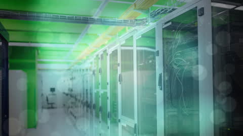 Futuristic Data Center with Animated Lights and Dots