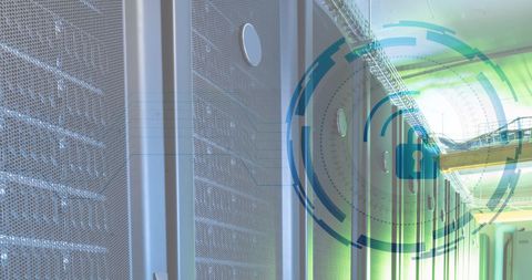 Secured data center with digital protection icon