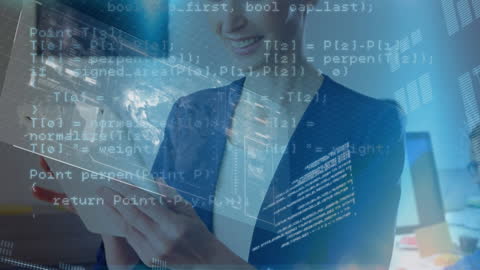 Businesswoman Using Smartphone with Virtual Data Overlay