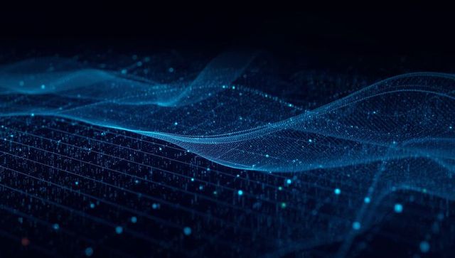 Futuristic Blue Digital Wave over Dark Gridded Interface