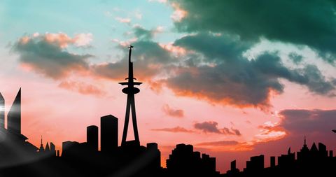Silhouette Cityscape against Dramatic Sunset - Download Free Stock Images Pikwizard.com