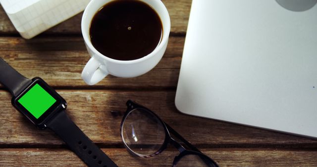 Morning Office Desk with Smartwatch, Coffee, and Laptop - Download Free Stock Images Pikwizard.com