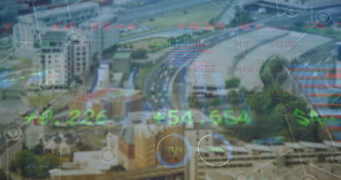 Financial Data Animation with Urban Cityscape Background