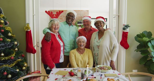 Happy Seniors Celebrating Christmas Dinner in Festive Home Decoration - Download Free Stock Images Pikwizard.com