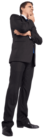 Thinking Caucasian Businessman in Formal Suit on Transparent Background