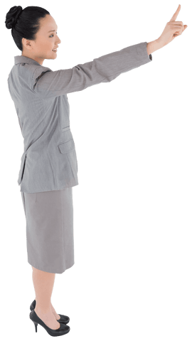 Happy Asian Businesswoman Pointing on Transparent Background