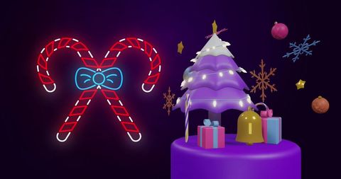 Festive Christmas Neon Candy Canes and Purple Holiday Decor