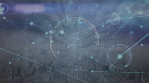Digital Global Network Overlapping Urban Cityscape