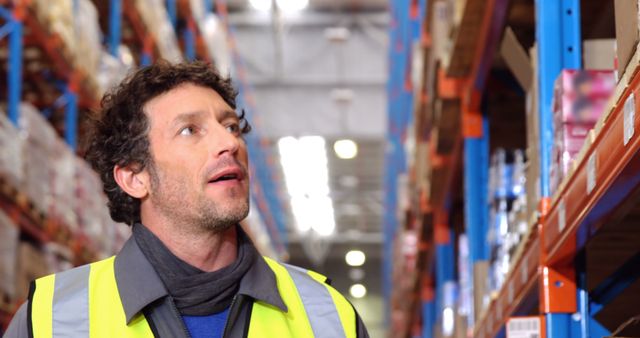 Warehouse Worker in High Visibility Vest Inspecting Inventory - Download Free Stock Images Pikwizard.com