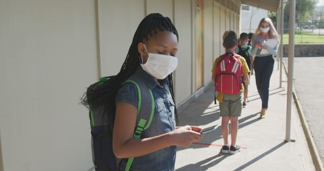 Children Wearing Masks and Practicing Social Distancing - Download Free Stock Images Pikwizard.com