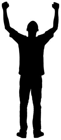 Transparent silhouette of man celebrating with hands up