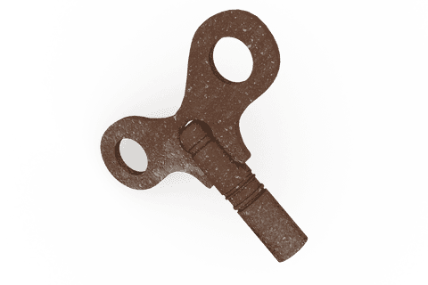 Vintage brown windup key illustration on transparent background
