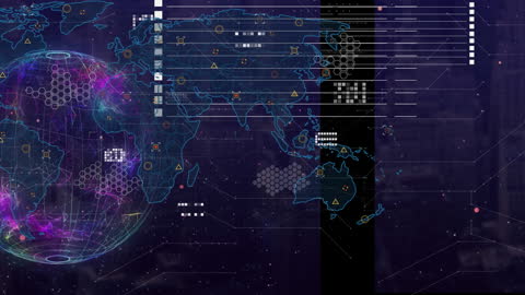 Futuristic Digital World Map with Data Interfaces